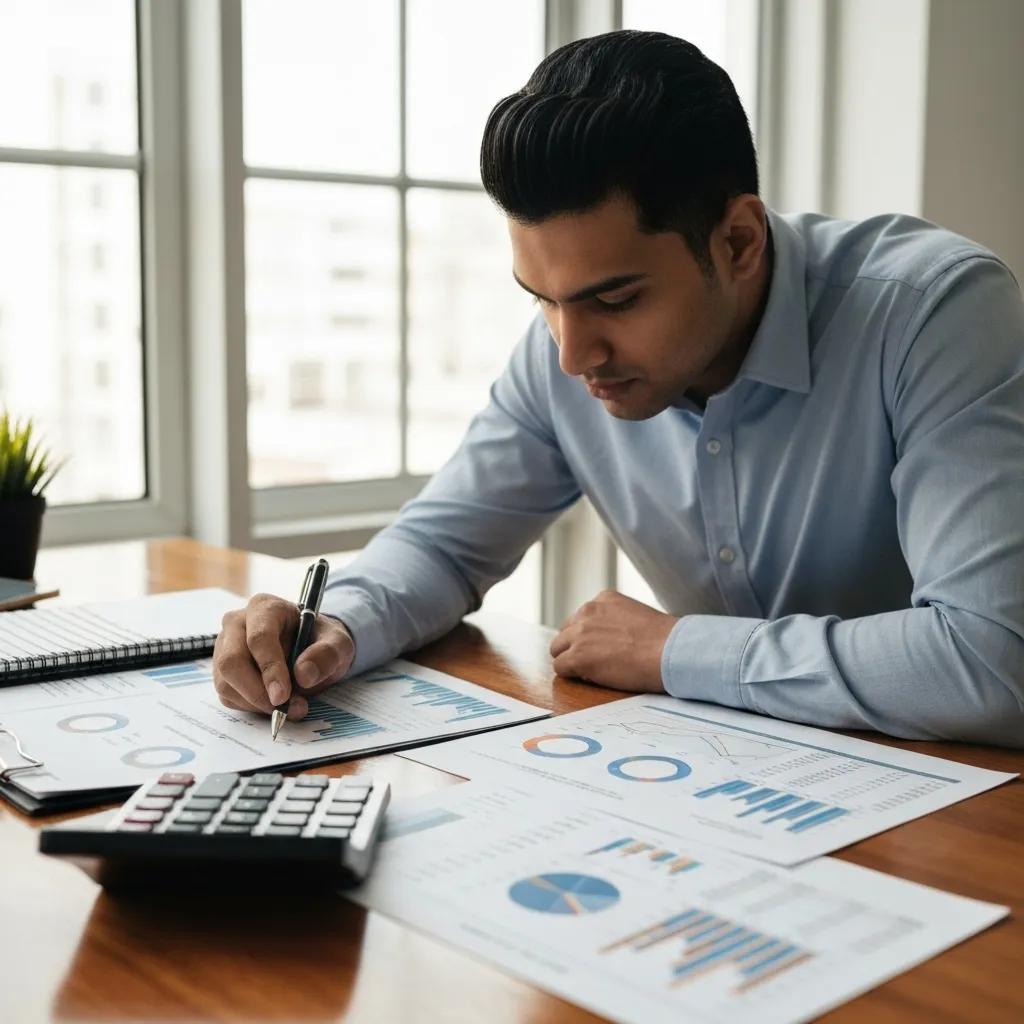 Calculadora y documentos financieros para analizar comisiones de inversión