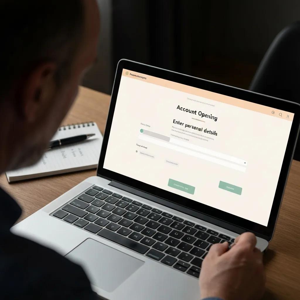 Usuario rellenando un formulario de apertura de cuenta online en un portátil