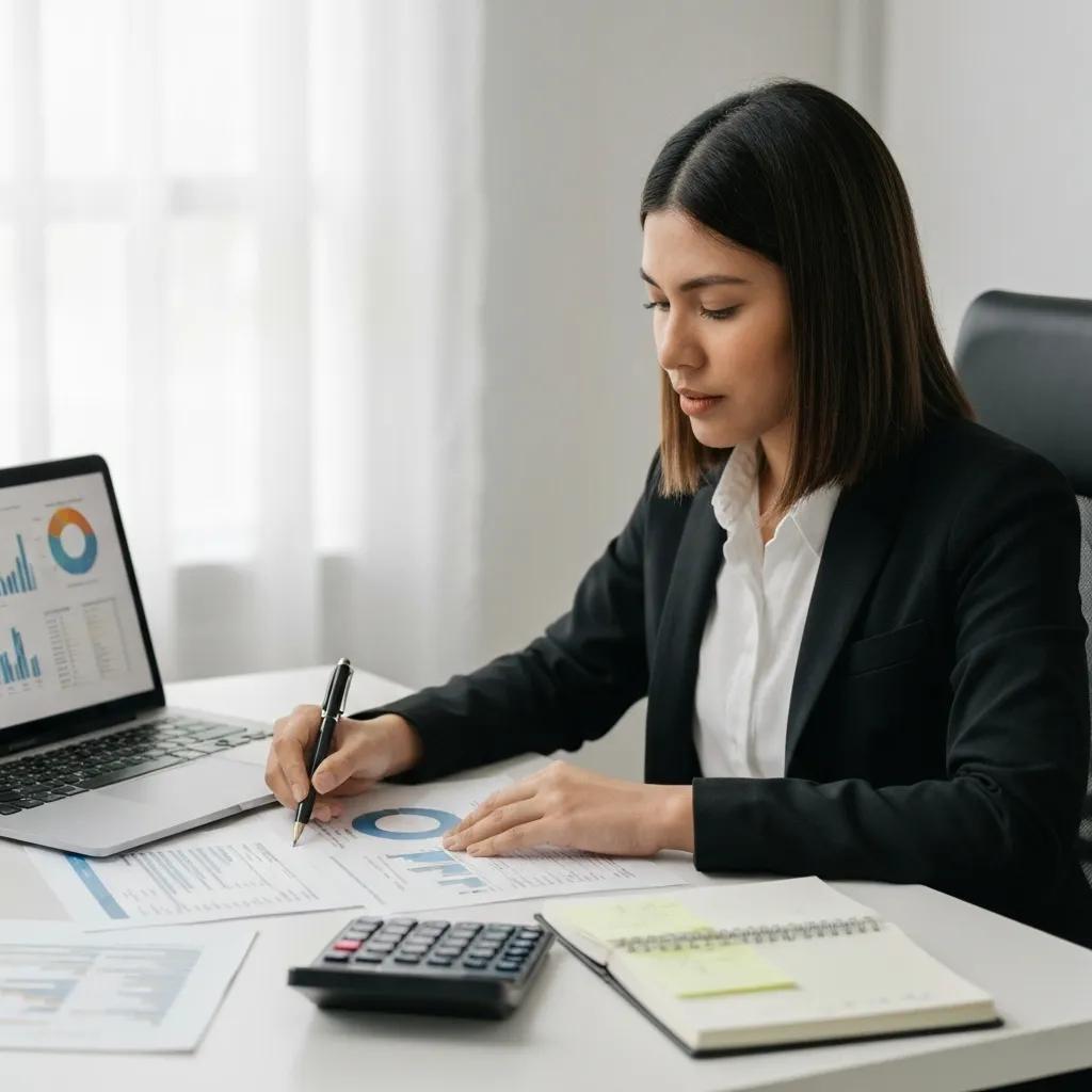 Individuo estudiando documentos fiscales y gráficos financieros, destacando la importancia de comprender la tributación de dividendos en América Latina