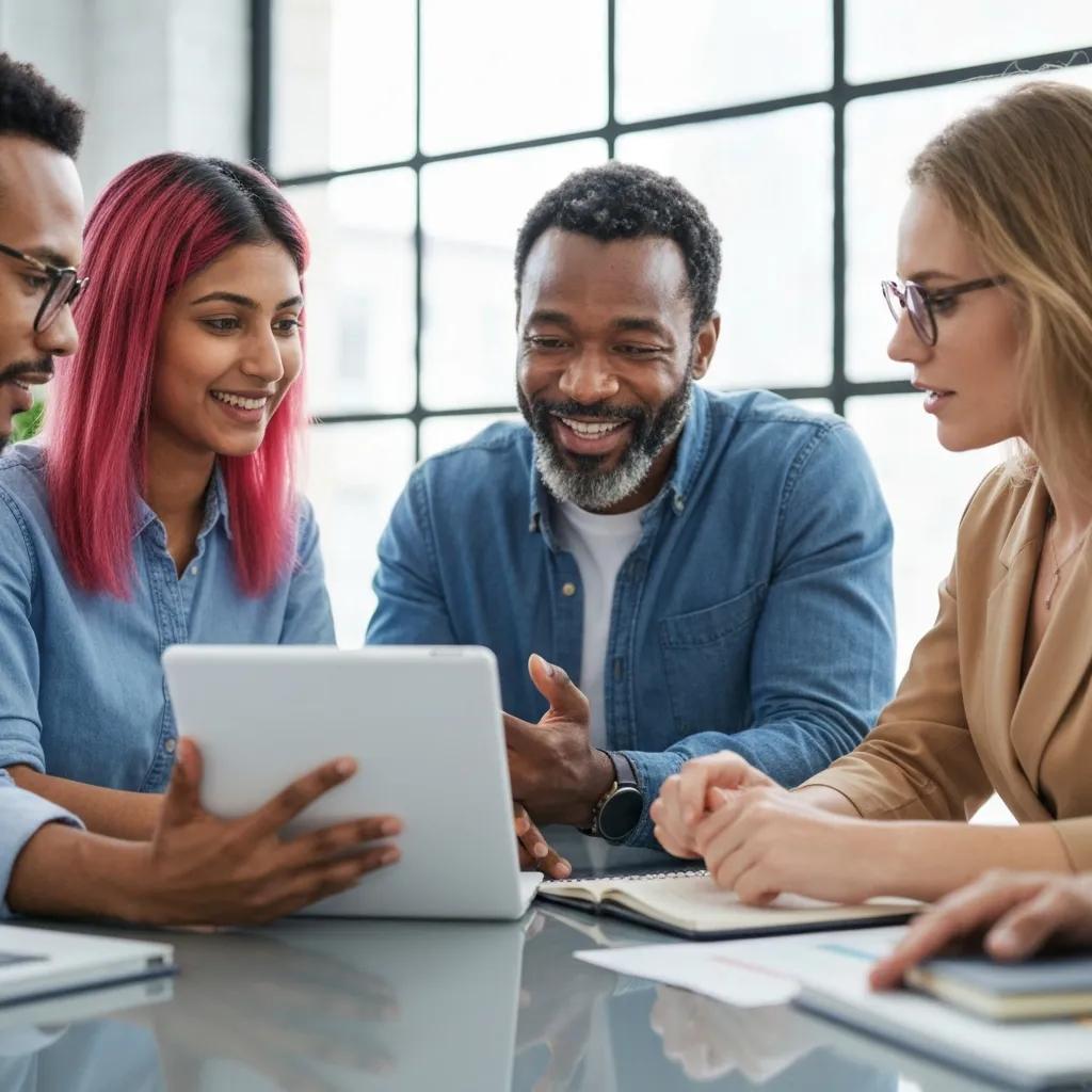 Grupo de inversores conversando sobre estrategias de Bitcoin en una oficina moderna