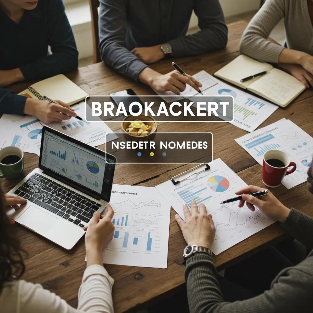 Discusión grupal sobre modelos de negocio de corretaje con laptops y documentos financieros en un entorno acogedor