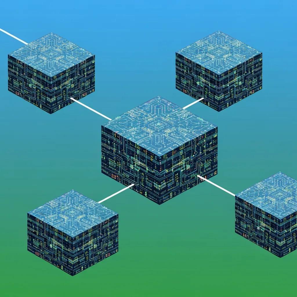 Representación conceptual de la tecnología blockchain con bloques interconectados