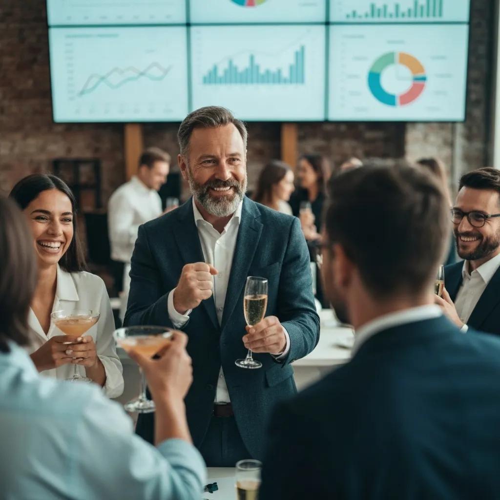 Celebración de inversores exitosos mostrando el impacto de las neurofinanzas en el rendimiento financiero y el control emocional