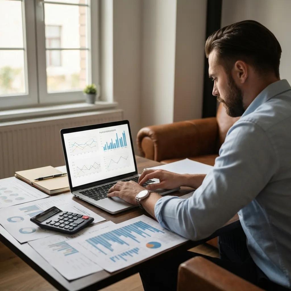 Persona analizando datos de inversión inmobiliaria, destacando la importancia de un análisis exhaustivo en bienes raíces