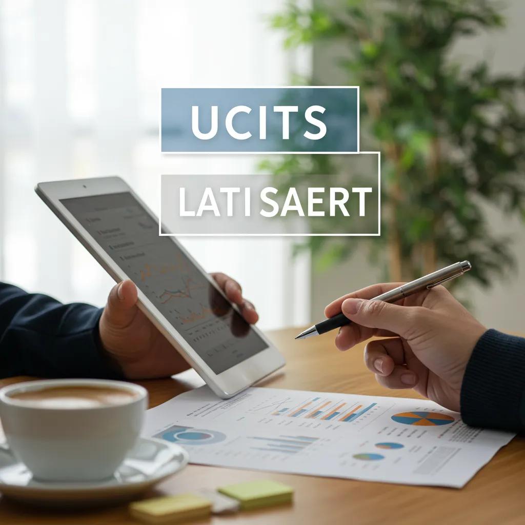 Latin American investor reviewing financial documents about UCITS in a bright workspace
