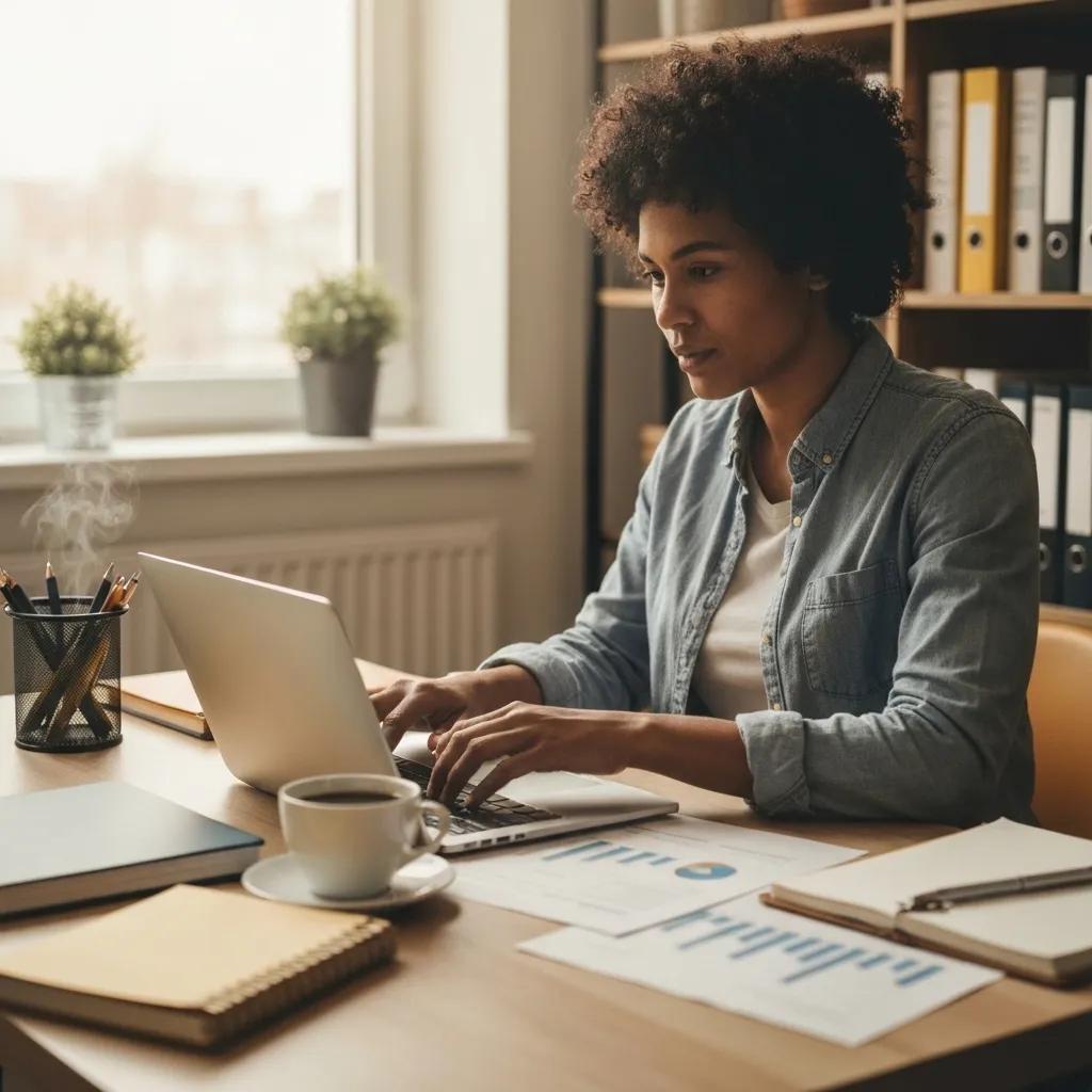 Cozy workspace with a laptop and financial documents illustrating the concept of compound interest