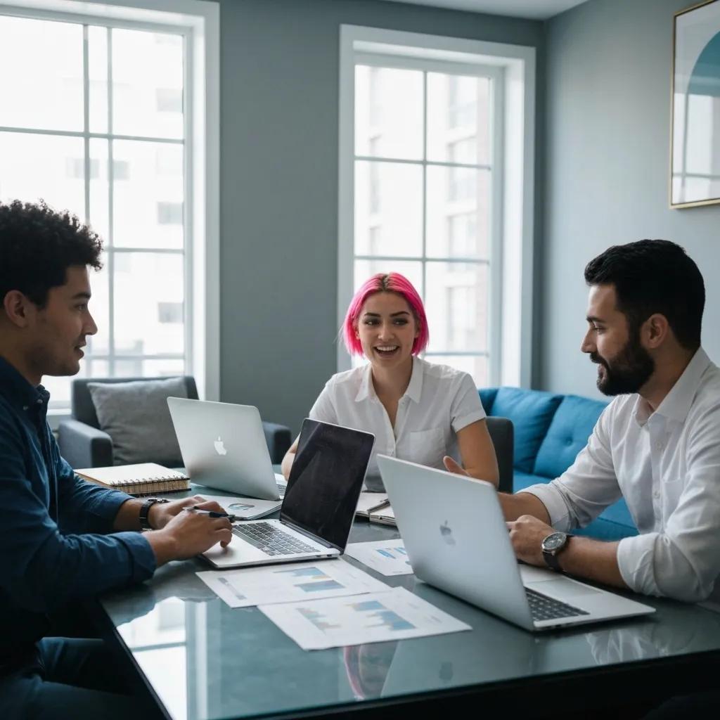 Grupo discutiendo estrategias de inversión en un espacio de trabajo moderno, mostrando colaboración y perspectivas diversas