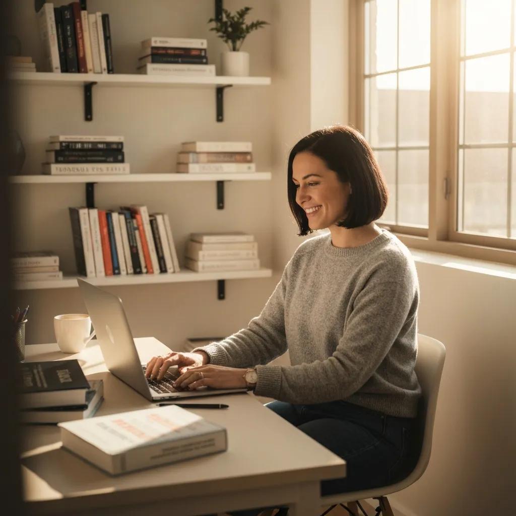 Cozy home office with a person working on a laptop, symbolizing investment and financial security